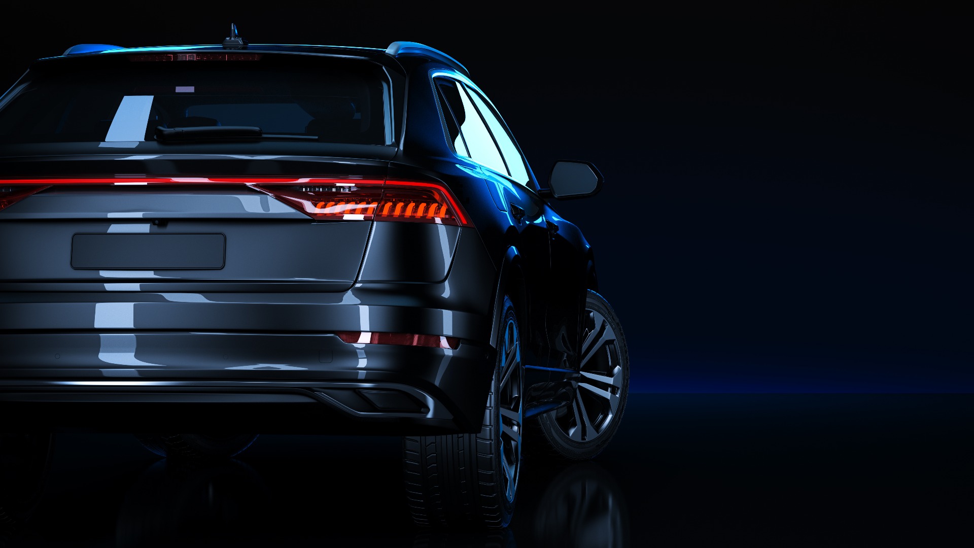 Sportwagen, Studioaufnahme, vor dunklem Hintergrund. 3D-Rendering